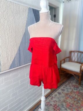 White Fox Red Wide Strap Ruffle Romper